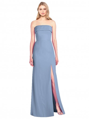 Soft Chiffon Trumpet Long Sleeveless Dusty Blue Bridesmaid Dresses Sheffield