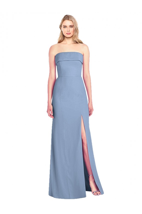 Soft Chiffon Trumpet Long Sleeveless Dusty Blue Bridesmaid Dresses Sheffield