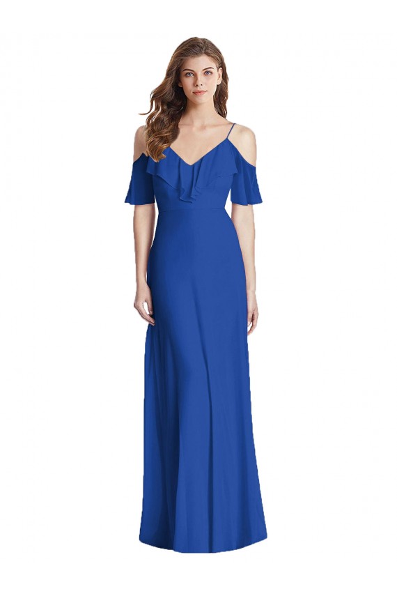 Soft Chiffon Trumpet Long Cold Shoulder V-Back Semi Formal Evening Dress / Bridesmaid Dress Sheffield