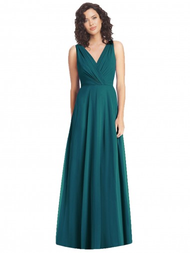 Chiffon A-Line Long Sleeveless V-Back Hunter Bridesmaid Dresses Sheffield