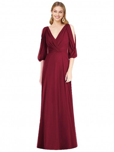 Soft Chiffon Trumpet Long Bell Sleeves V-Back Formal Dress / Bridesmaid Dress Sheffield