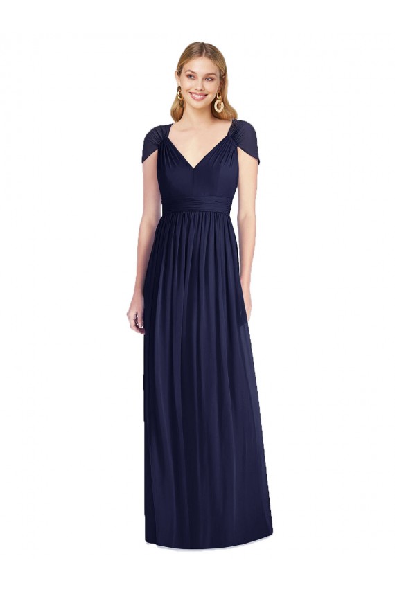 Soft Chiffon Trumpet Long Cap Sleeves Open Back Bridesmaid Dress Sheffield
