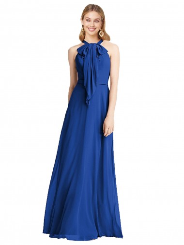 Soft Chiffon A-Line Long Sleeveless Royal Blue V-Back Bridesmaid Dress Sheffield