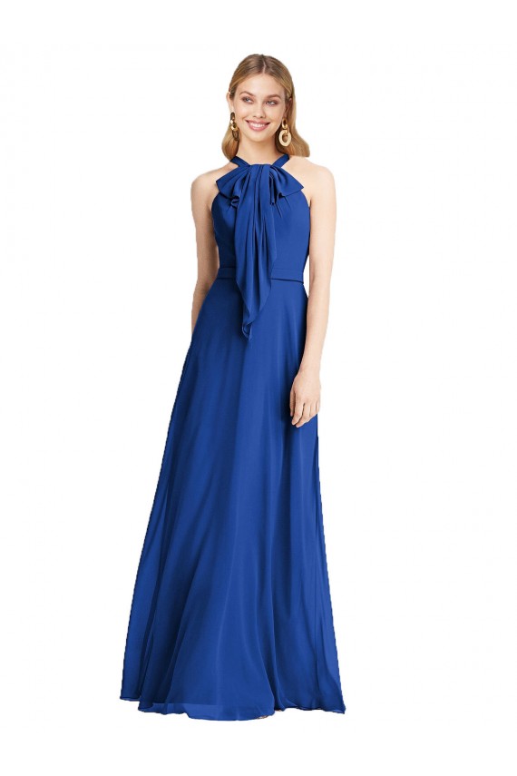 Soft Chiffon A-Line Long Sleeveless Royal Blue V-Back Bridesmaid Dress Sheffield