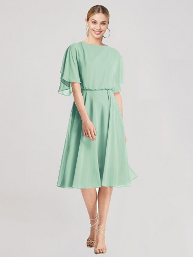Soft Chiffon A-Line Knee Length Flutter Sleeves Open Back Bridesmaid Dress Sheffield