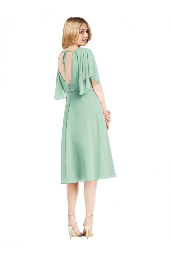 Soft Chiffon A-Line Knee Length Flutter Sleeves Open Back Bridesmaid Dress Sheffield