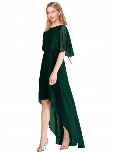 Soft Chiffon A-Line Flutter Sleeves Open Back High Low Bridesmaid Dress Sheffield