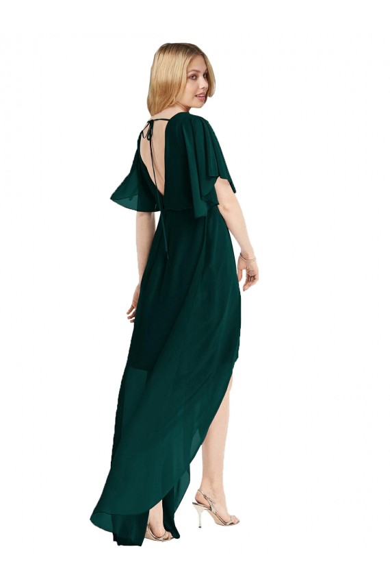 Soft Chiffon A-Line Flutter Sleeves Open Back High Low Bridesmaid Dress Sheffield
