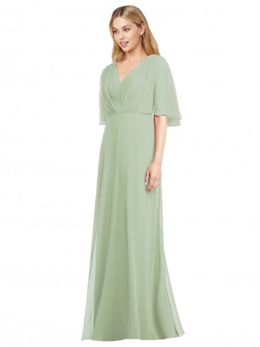 Soft Chiffon Trumpet Long Flutter Sleeves Bridesmaid Dress Sheffield