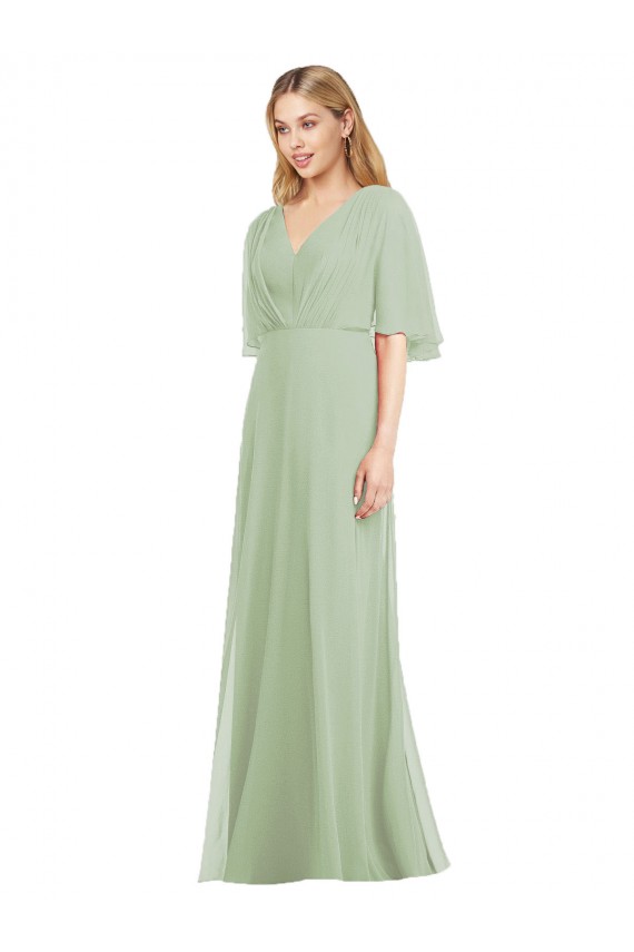 Soft Chiffon Trumpet Long Flutter Sleeves Bridesmaid Dress Sheffield