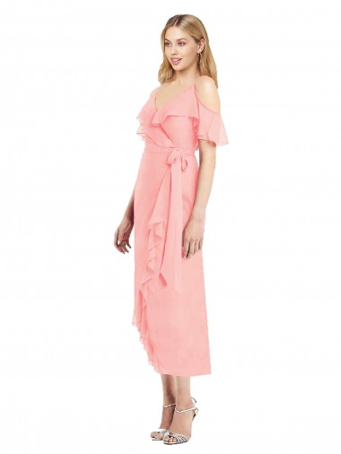 Soft Chiffon Trumpet Cocktail Length Cold Shoulder High Low Bridesmaid Dress Sheffield