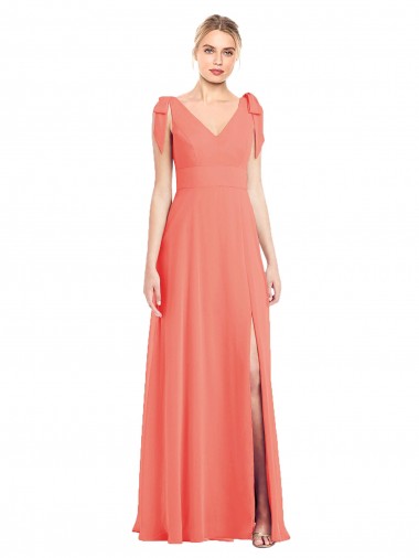 Soft Chiffon Trumpet Long Sleeveless V-Back Front Slit Bridesmaid Dresses Sheffield
