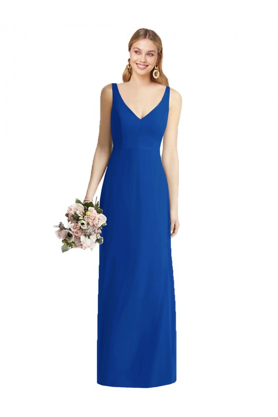 Soft Chiffon Mermaid Long Sleeveless Royal Blue Bridesmaid Dress Sheffield