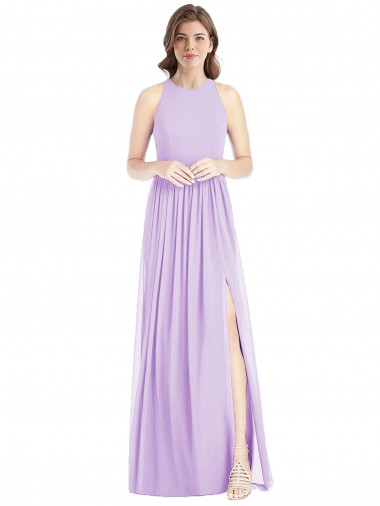 Soft Chiffon A-Line Long Sleeveless Lilac Bridesmaid Dresses Sheffield
