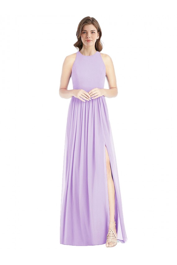 Soft Chiffon A-Line Long Sleeveless Lilac Bridesmaid Dresses Sheffield