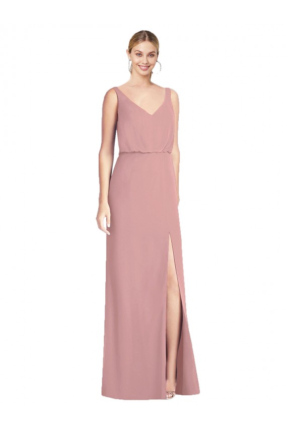 Soft Chiffon Mermaid Long Sleeveless V-Back Front Slit Bridesmaid Dresses Sheffield