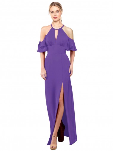 Soft Chiffon A-Line Long Ruffle Sleeves Open Back Bridesmaid Dress Sheffield