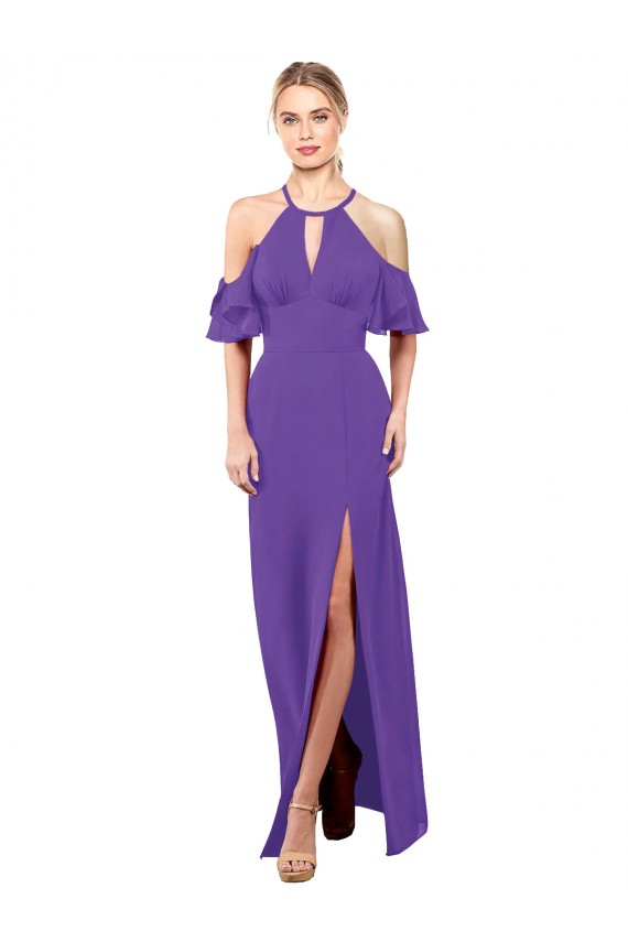 Soft Chiffon A-Line Long Ruffle Sleeves Open Back Bridesmaid Dress Sheffield