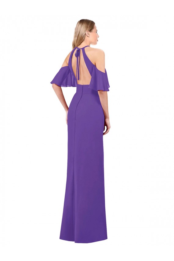 Soft Chiffon A-Line Long Ruffle Sleeves Open Back Bridesmaid Dress Sheffield