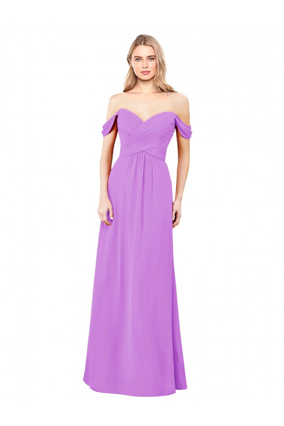 Soft Chiffon A-Line Long Sleeveless Violet Bridesmaid Gowns Sheffield