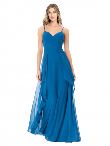 Soft Chiffon A-Line Long Sleeveless Peacock Blue Bridesmaid Dress Sheffield