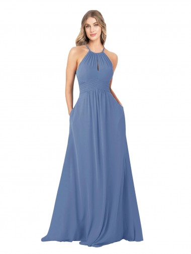 Soft Chiffon A-Line Sleeveless Windsor Blue Bridesmaid Dress Sheffield