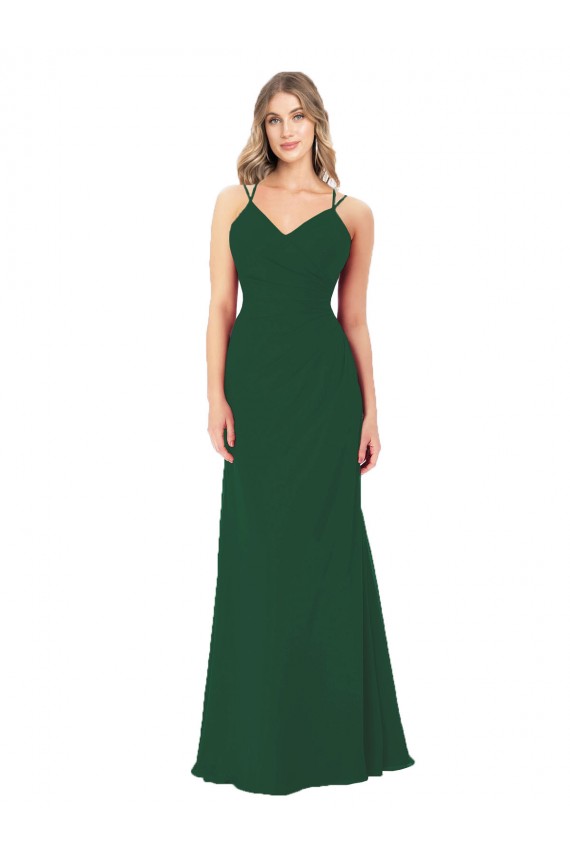 Soft Chiffon A-Line Long Sleeveless Dark Green Bridesmaid Dress Sheffield