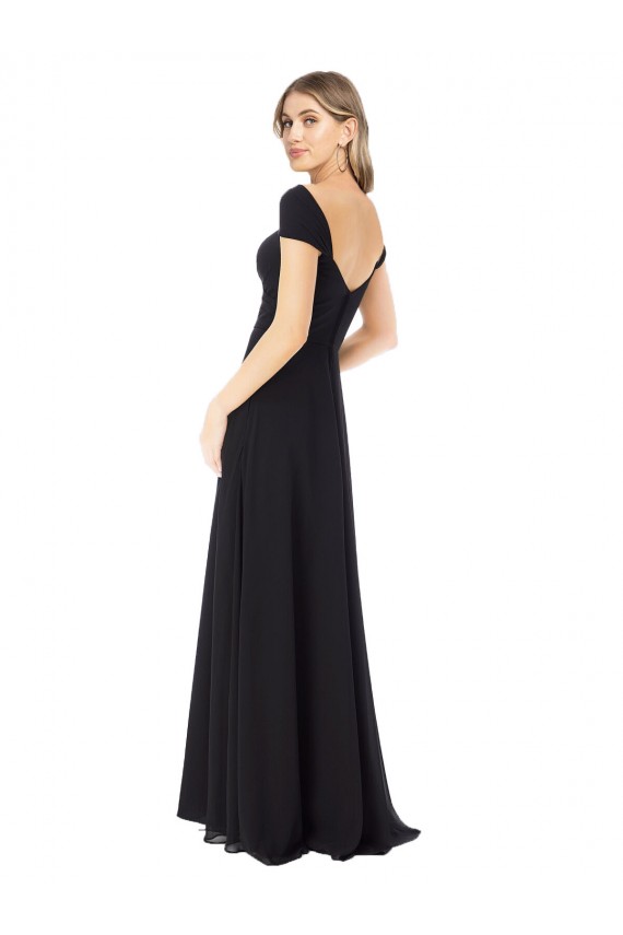 Soft Chiffon A-Line Long Cap Sleeves Black Bridesmaid Dresses Sheffield