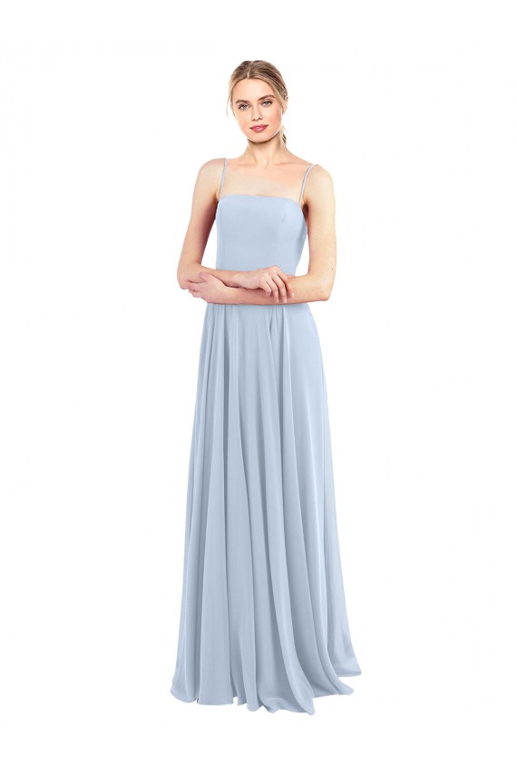 Soft Chiffon A-Line Long Sleeveless Light Sky Blue Low Back Bridesmaid Gowns Sheffield