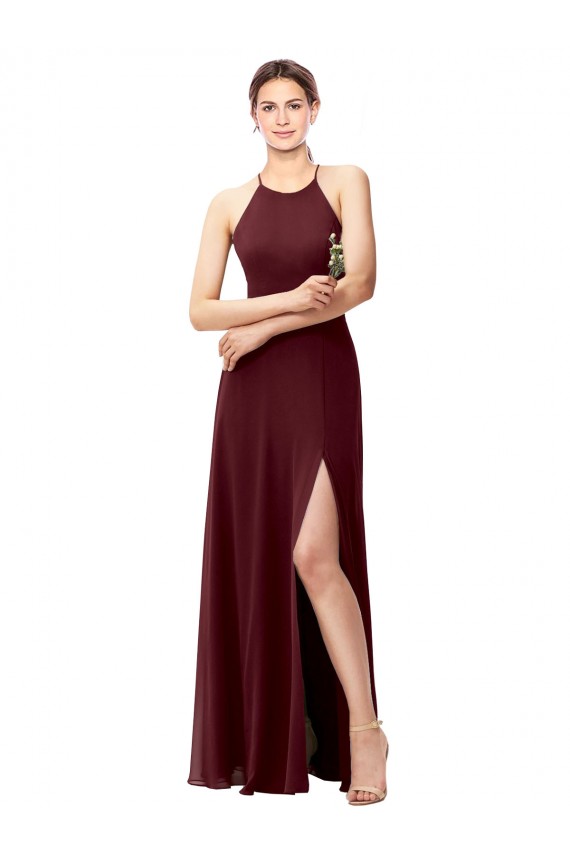 Soft Chiffon A-Line Long Sleeveless Criss Cross Back High Side Slit Bridesmaid Dresses Sheffield