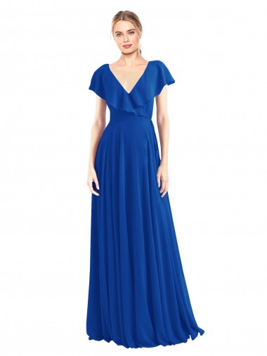 Soft Chiffon A-Line Flutter Sleeves Royal Blue Bridesmaid Dress Sheffield