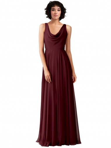 Soft Chiffon A-Line Long Sleeveless Burgundy Gold V-Back Bridesmaid Dress Sheffield