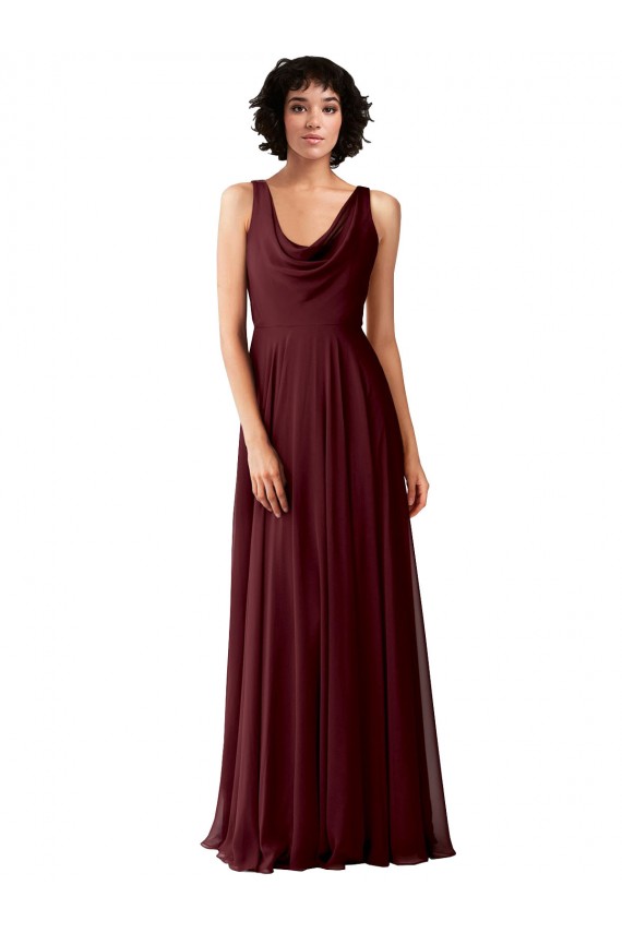 Soft Chiffon A-Line Long Sleeveless Burgundy Gold V-Back Bridesmaid Dress Sheffield