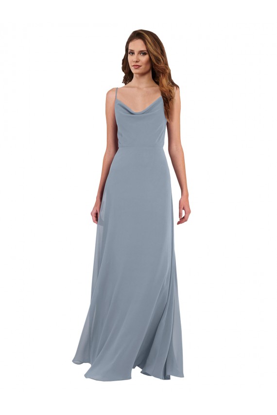 Soft Chiffon Long Sleeveless Cowl Neck V-Back Bridesmaid Dresses Sheffield