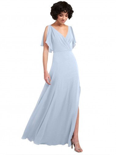 Soft Chiffon A-Line Long Split Sleeves V-Back Bridesmaid Dresses Sheffield