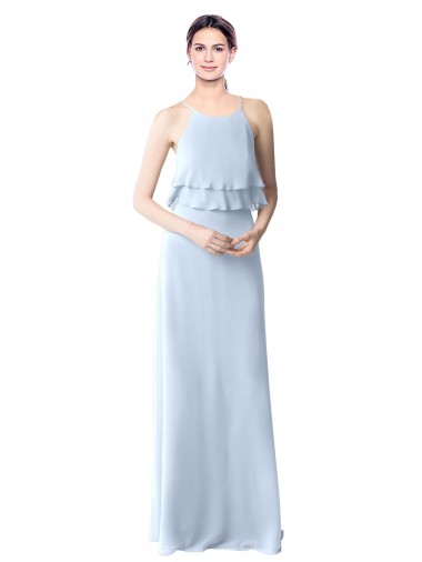 Soft Chiffon A-Line Long Sleeveless Light Sky Blue Bridesmaid Dresses Sheffield