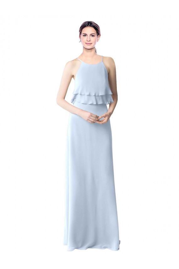 Soft Chiffon A-Line Long Sleeveless Light Sky Blue Bridesmaid Dresses Sheffield