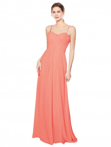 Soft Chiffon A-Line Long Coral Open Back Bridesmaid Dress Sheffield