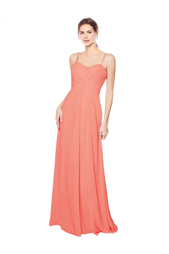 Soft Chiffon A-Line Long Coral Open Back Bridesmaid Dress Sheffield