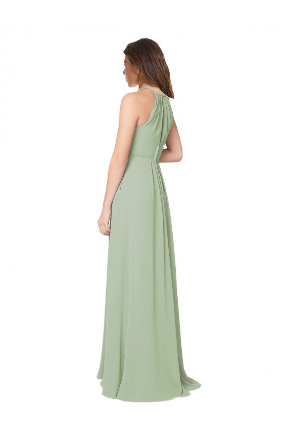 Soft Chiffon A-Line Long Sleeveless Smoke Green Keyhole Back Bridesmaid Dress Sheffield