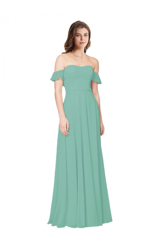 Soft Chiffon A-Line Long Flounce Sleeves Open Back Bridesmaid Dress Sheffield