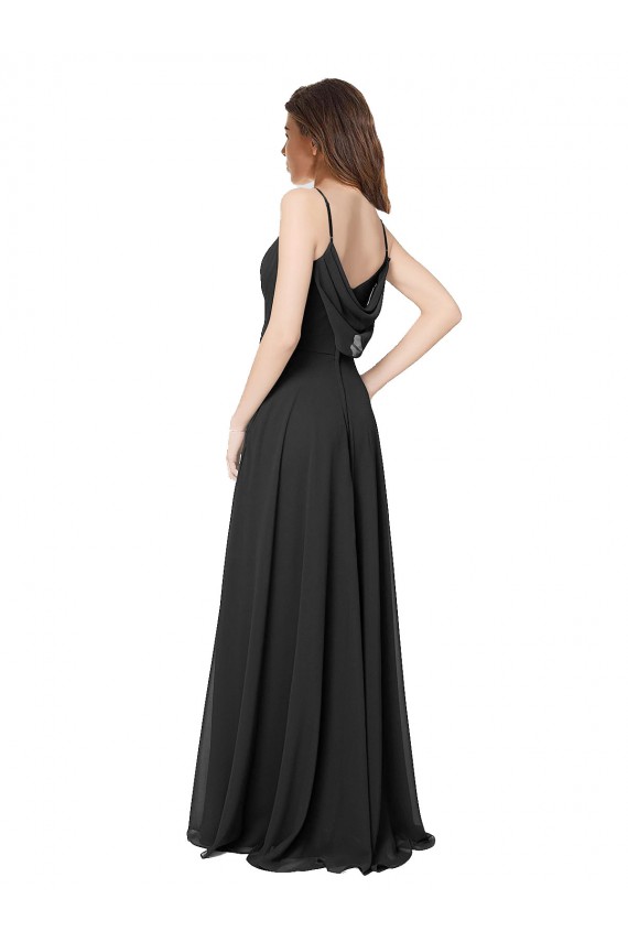 Chiffon A-Line Long Sleeveless Open Back Black Bridesmaid Dresses Sheffield