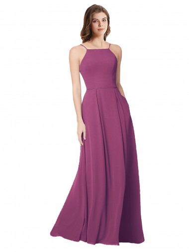 Soft Chiffon A-Line Long Sleeveless Wild Berry Open Back Bridesmaid Dress Sheffield