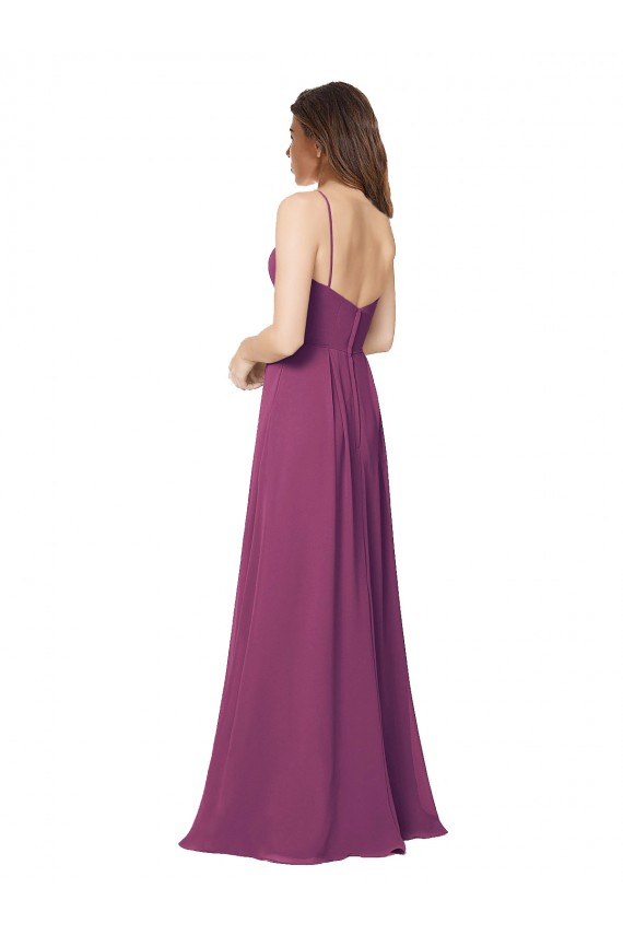 Soft Chiffon A-Line Long Sleeveless Wild Berry Open Back Bridesmaid Dress Sheffield