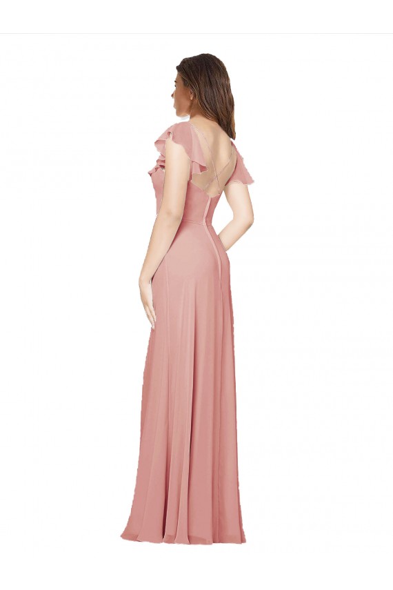 Chiffon A-Line Long Flutter Sleeves Criss Cross Back Bridesmaid Dress / Evening Dress Sheffield