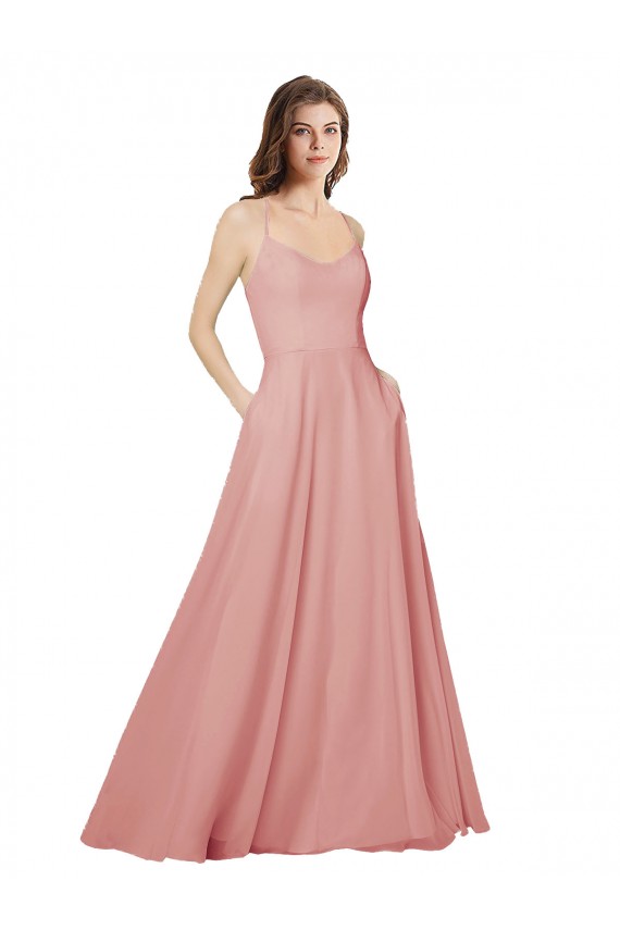 Soft Chiffon A-Line Long Sleeveless Criss Cross Open Back Bliss Pink Bridesmaid Dresses Sheffield