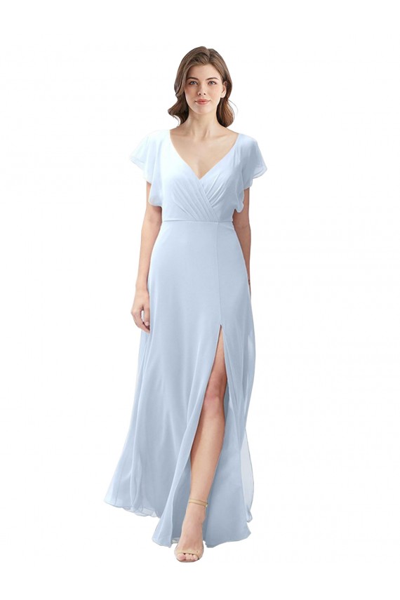 Soft Chiffon A-Line Long Flutter Sleeves Open Back Bridesmaid Dress / Formal Dress Sheffield