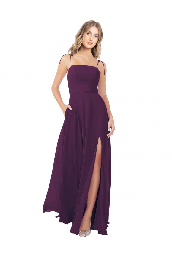 Soft Chiffon A-Line Long Sleeveless Keyhole Back Front Slit Bridesmaid Dresses Sheffield