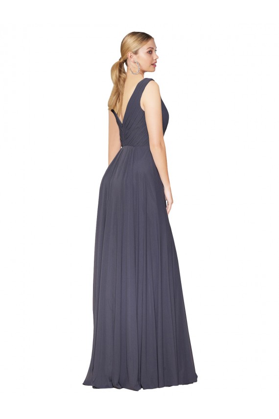 Soft Chiffon A-Line Long Sleeveless V-Back Dusty Blue Prom Dresses Sheffield