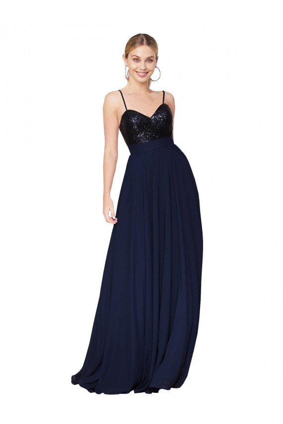 Soft Chiffon & Sequin A-Line Long Sleeveless Semi Formal Evening Dress / Prom Dress / Bridesmaid Dress Sheffield